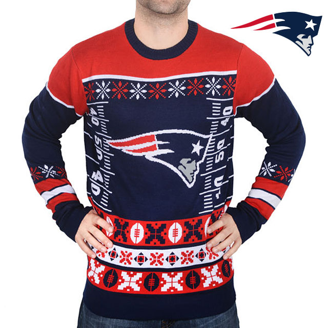 New England Patriots Klew Navy Thematic Crew Knit Ugly Sweater