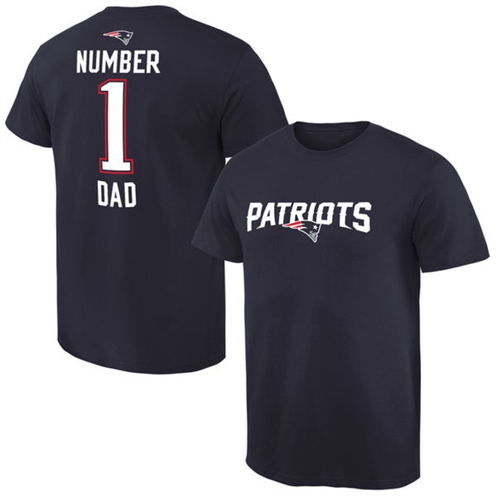 New England Patriots Navy Number 1 Dad Name & Logo Pro Line T-Shirt