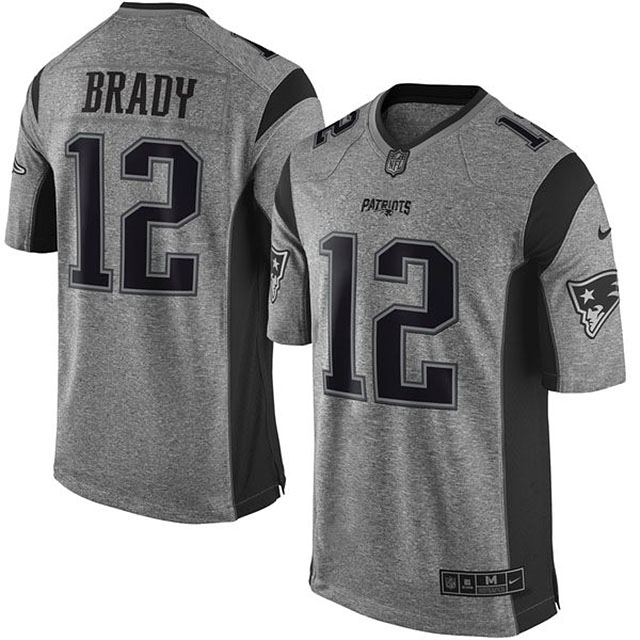 Men's New England Patriots #12 Tom Brady Gridiron Gray Limited Jersey