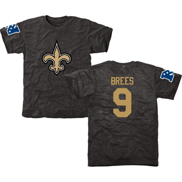 New Orleans Saints #9 Drew Brees Black Name & Number Tri-Blend T-shirt