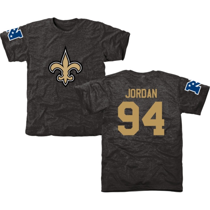 New Orleans Saints #94 Cameron Jordan Black Name & Number Tri-Blend T-shirt