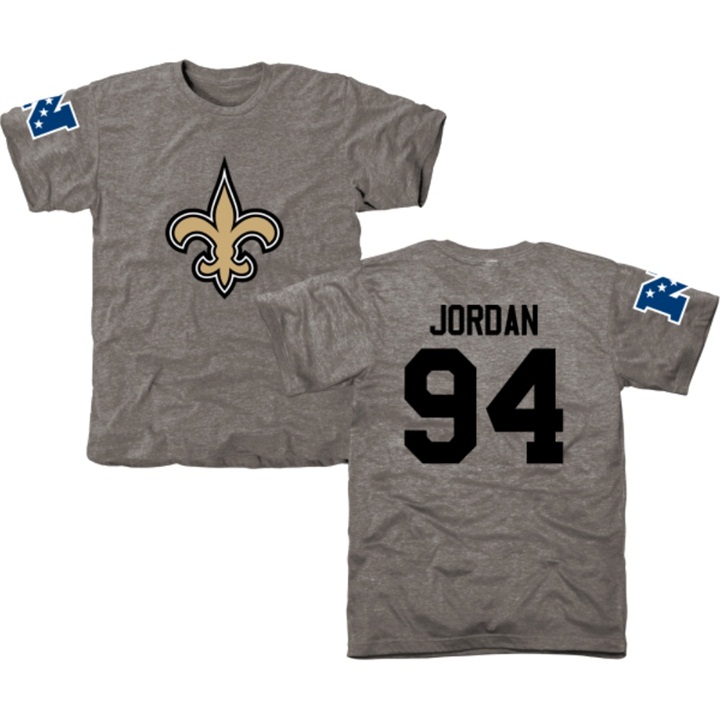 New Orleans Saints #94 Cameron Jordan Gray Name & Number Tri-Blend T-shirt