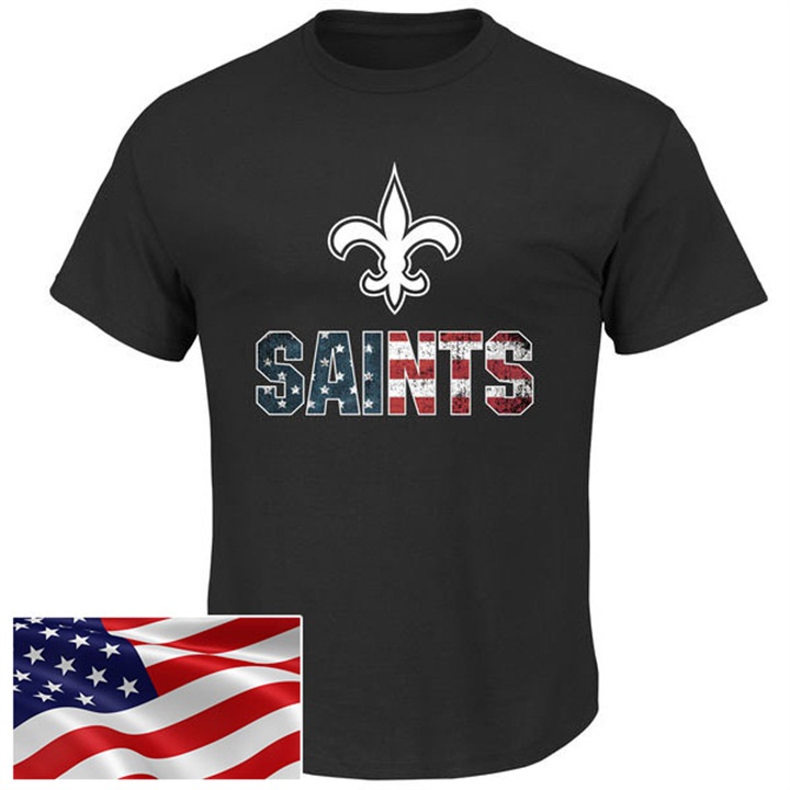 New Orleans Saints Black Banner Wave Majestic Independence Day Star & Stripes T-Shirt