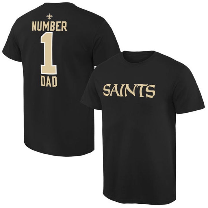 New Orleans Saints Black Number 1 Dad Name & Logo Pro Line T-Shirt