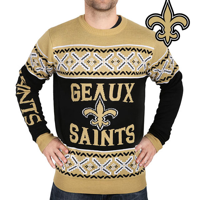 New Orleans Saints Klew Black Slogan Crew Knit Ugly Sweater