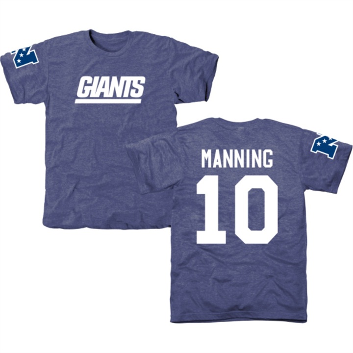 New York Giants #10 Eli Manning Blue Name & Number Tri-Blend T-shirt