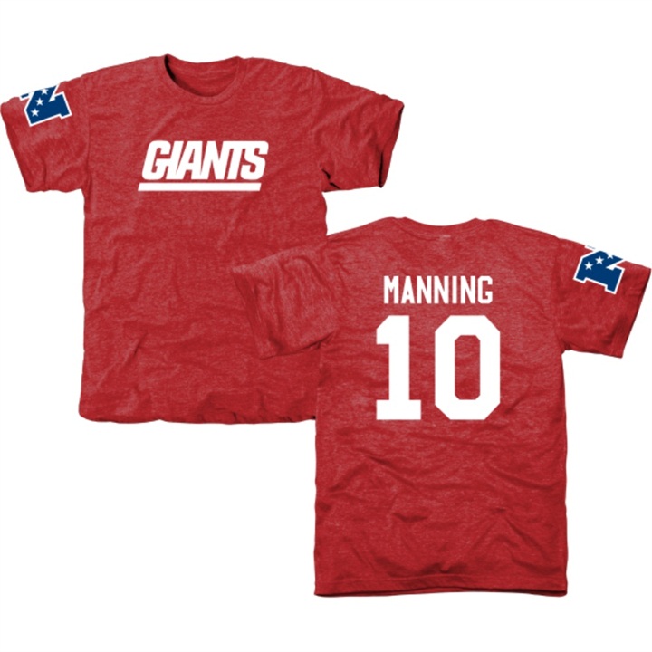 New York Giants #10 Eli Manning Red Name & Number Tri-Blend T-shirt