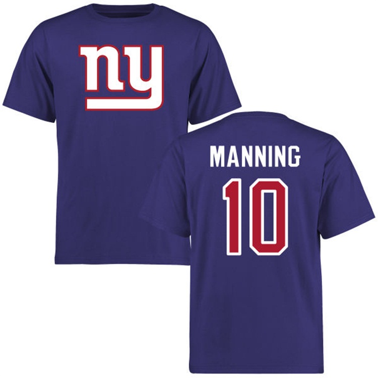 New York Giants #10 Eli Manning Name & Number Royal Logo T-shirt