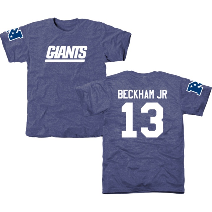 New York Giants #13 Odell Beckham Jr Blue Name & Number Tri-Blend T-shirt