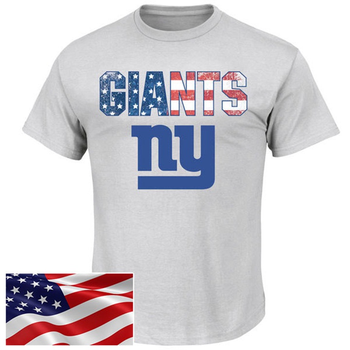 New York Giants Gray Banner Wave Majestic Independence Day Star & Stripes T-Shirt