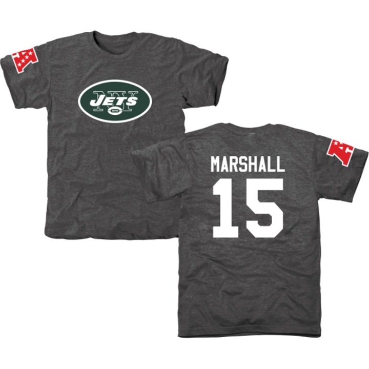 New York Jets #15 Brandon Marshall Charcoal Name & Number Tri-Blend T-shirt