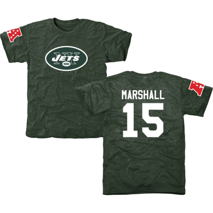 New York Jets #15 Brandon Marshall Green Name & Number Tri-Blend T-shirt