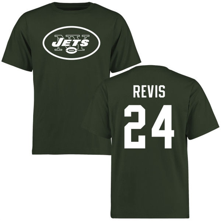 New York Jets #24 Darrelle Revis Name & Number Green Logo T-shirt