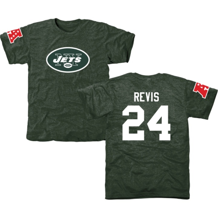 New York Jets #24 Darrelle Revis Green Name & Number Tri-Blend T-shirt