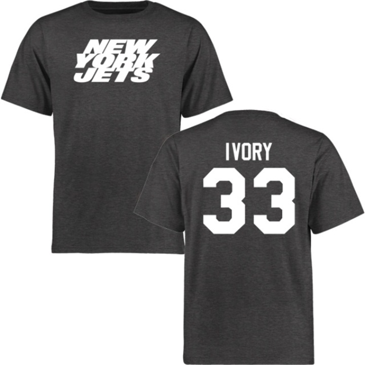 New York Jets #33 Chris Ivory Charcoal Name & Number Wordmark T-shirt