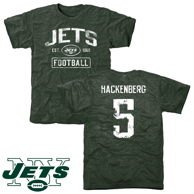 New York Jets #5 Christian Hackenberg Green Name And Number Tri-Blend T-shirt