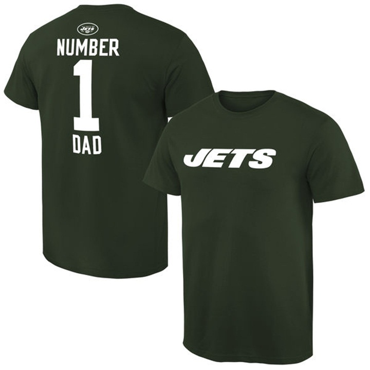 New York Jets Green Number 1 Dad Name & Logo Pro Line T-Shirt