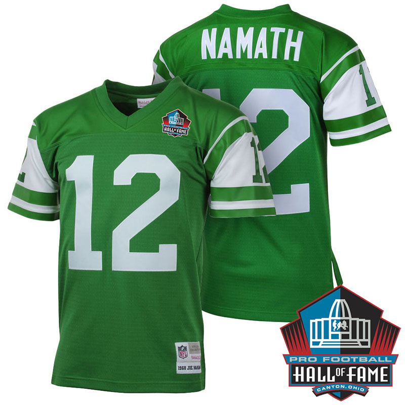 Hall Of Fame New York Jets #12 Joe Namath Green Retired Player Throwback Jersey