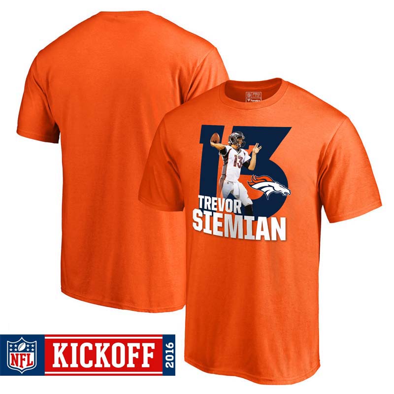 NFL Kickoff Denver Broncos #13 Trevor Siemian Orange Pro Line Orange Player Image T-Shirt