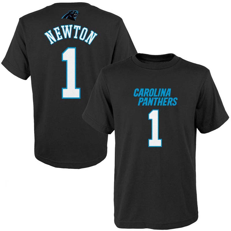 NFL Kickoff Carolina Panthers #1 Cam Newton Black Mainliner Name & Number T-Shirt