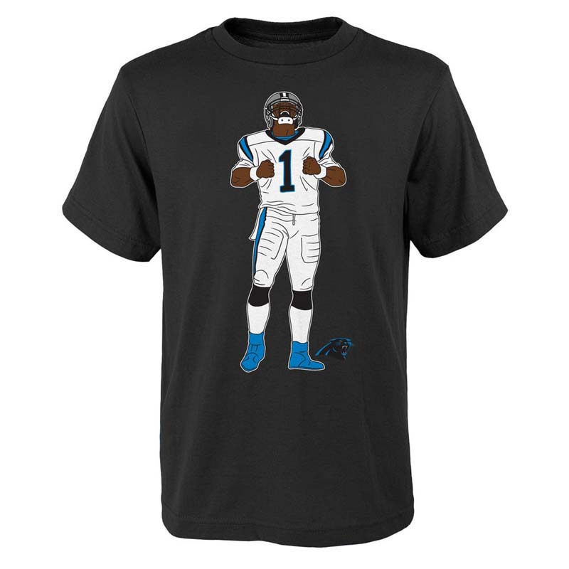 Super Bowl 50 Rematch Carolina Panthers Cam Newton Black Name & Number Celebration Pose T-Shirt