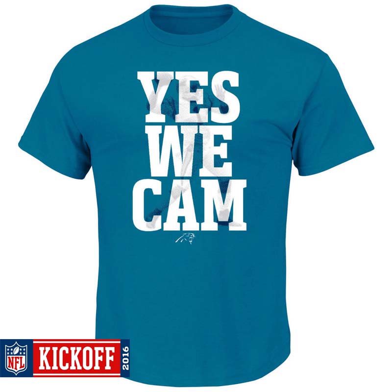 Super Bowl 50 Rematch Carolina Panthers Cam Newton Blue Yes We Cam Name & Number T-Shirt