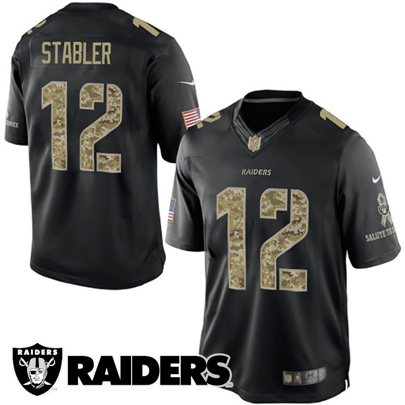 Oakland Raiders #12 Ken Stabler Black Salute To Service Jersey