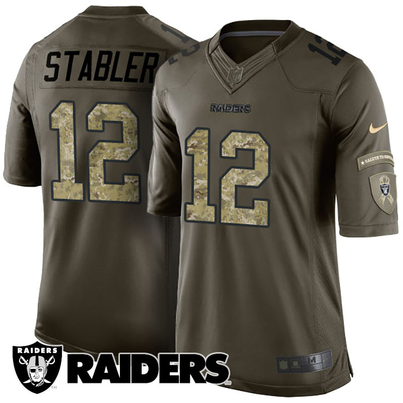 Oakland Raiders #12 Ken Stabler Green Hall Of Fame Salute To Service Jersey