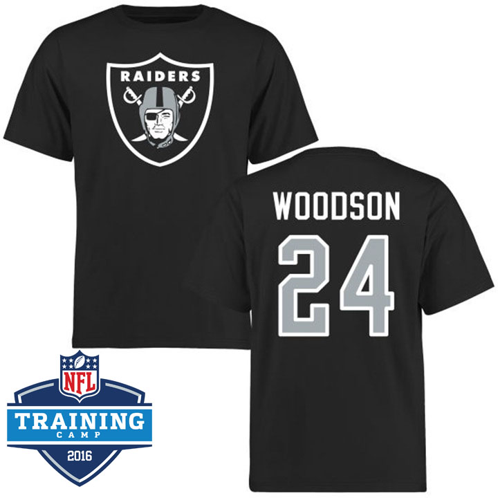 Oakland Raiders #24 Charles Woodson Black Logo Name & Number T-shirt