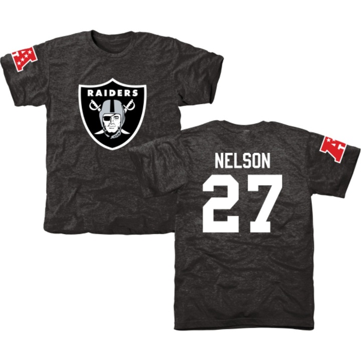 Oakland Raiders #27 Reggie Nelson Black Name & Number Tri-Blend T-shirt