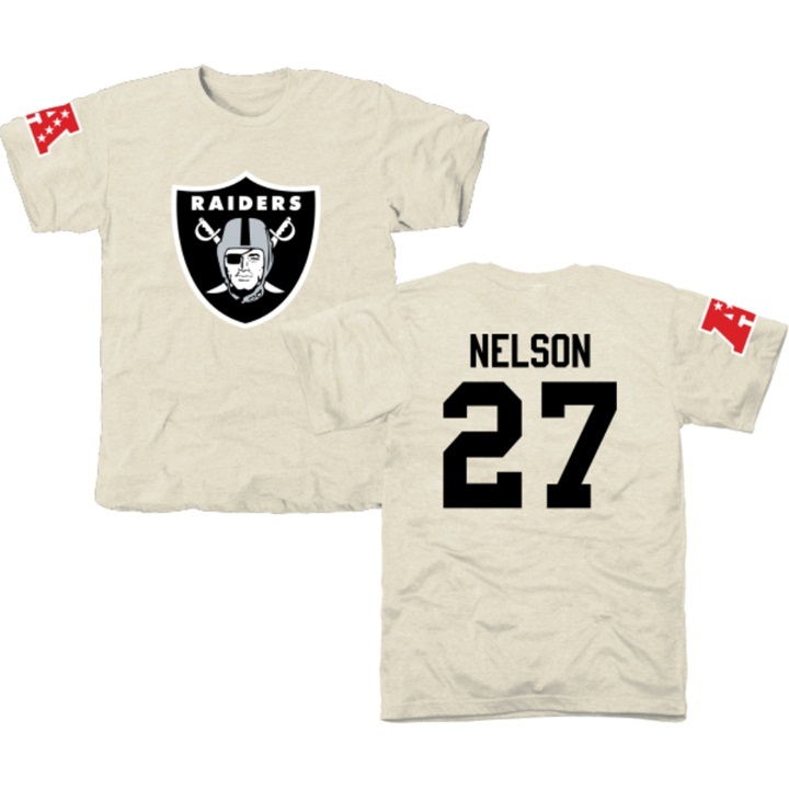 Oakland Raiders #27 Reggie Nelson White Name & Number Tri-Blend T-shirt