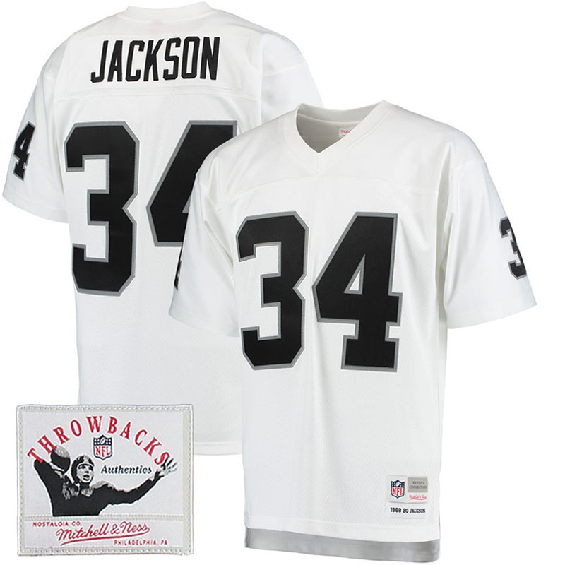 NFL Oakland Raiders #34 Bo Jackson White Throwback Jersey