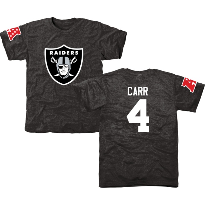 Oakland Raiders #4 Derek Carr Black Name & Number Tri-Blend T-shirt