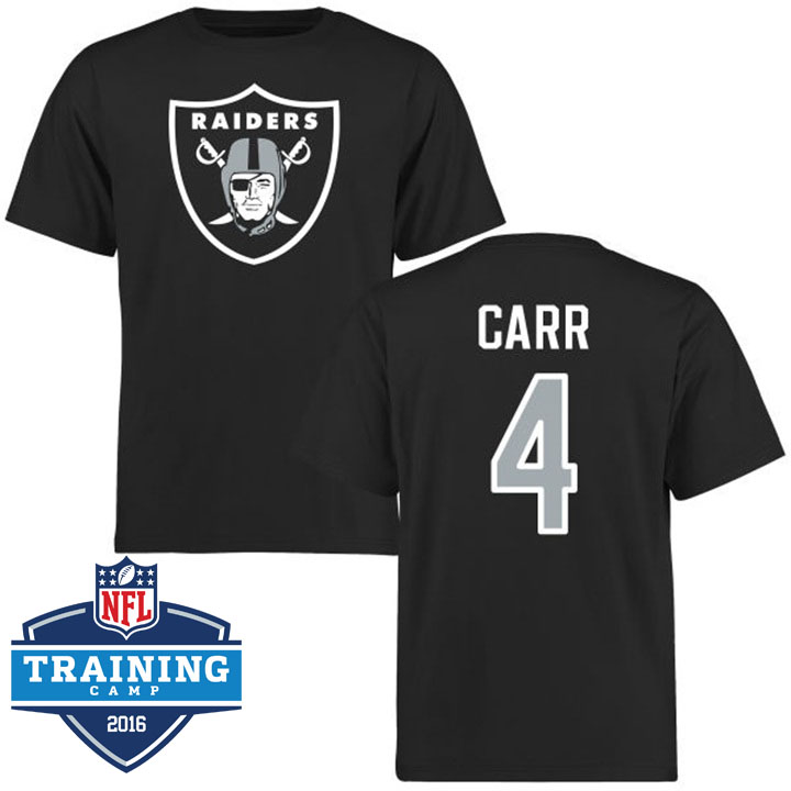 Oakland Raiders #4 Derek Carr Black Logo Name & Number T-shirt