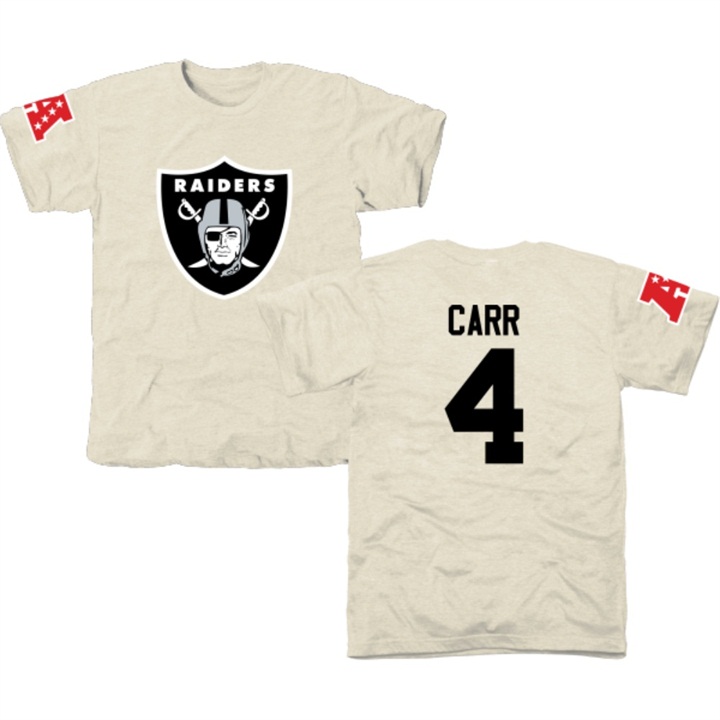 Oakland Raiders #4 Derek Carr White Name & Number Tri-Blend T-shirt