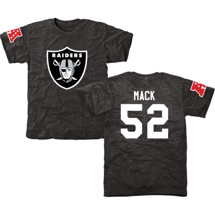 Oakland Raiders #52 Khalil Mack Black Name & Number Tri-Blend T-shirt