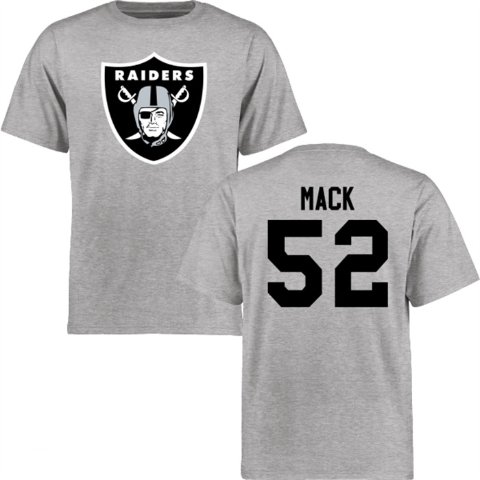 Oakland Raiders #52 Khalil Mack Gray Name & Number Wordmark T-shirt