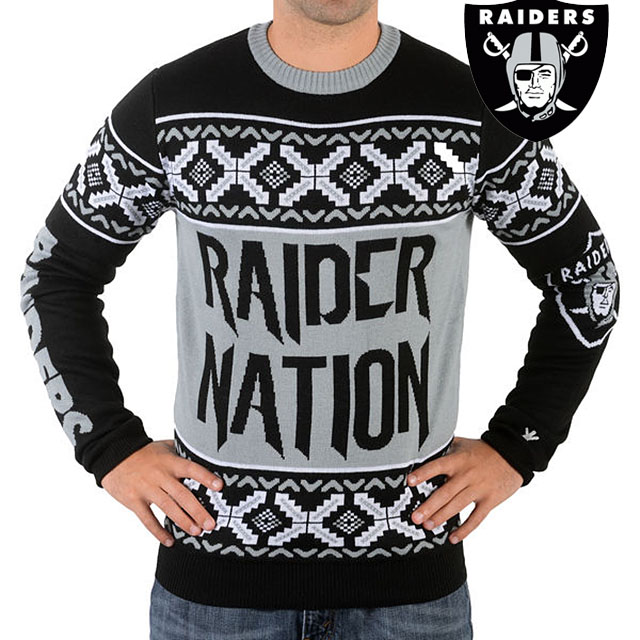 Oakland Raiders Klew Gray & Black Slogan Crew Knit Ugly Sweater