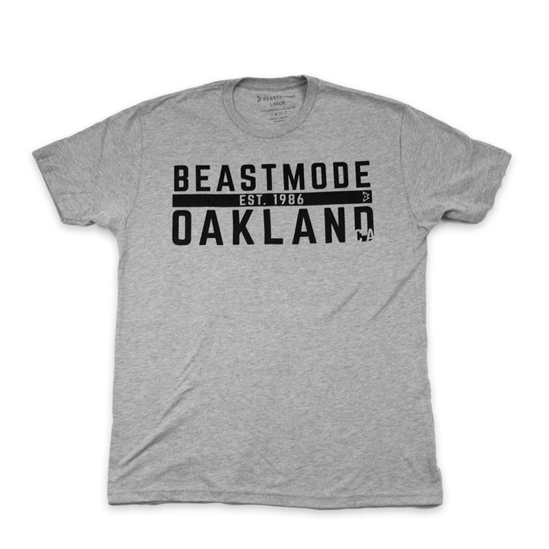 Men's Oakland Wordmark Grey Beast Mode Short-Sleeve T-Shirt