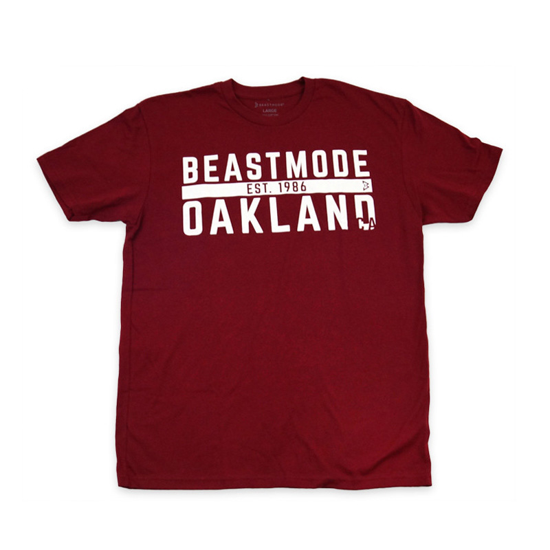 Men's Oakland Wordmark Red Beast Mode Short-Sleeve T-Shirt