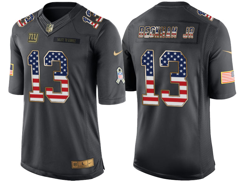 New York Giants #13 Odell Beckham Jr Anthracite Salute to Service USA Flag Fashion Jersey