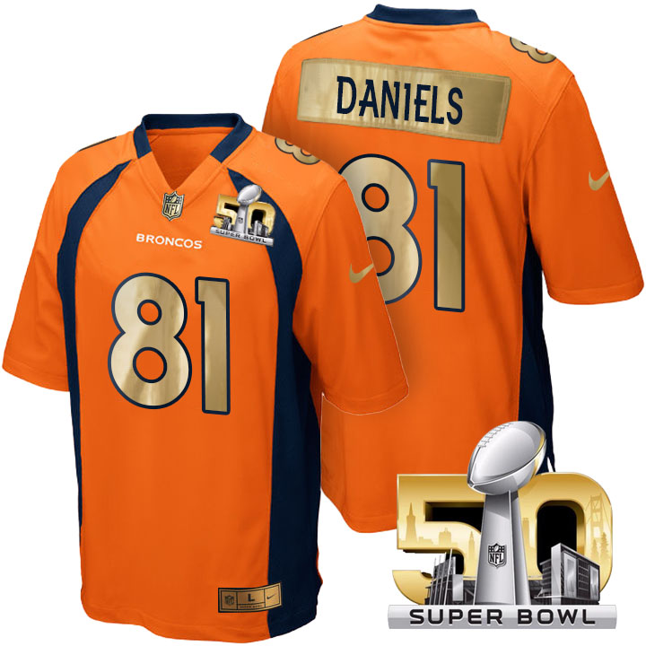 Denver Broncos #81 Owen Daniels Orange Super Bowl 50 Special Edition Golden Jersey