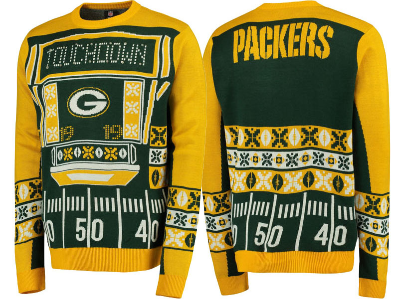 2016 Christmas Green Bay Packers Green Light-Up Ugly Sweater