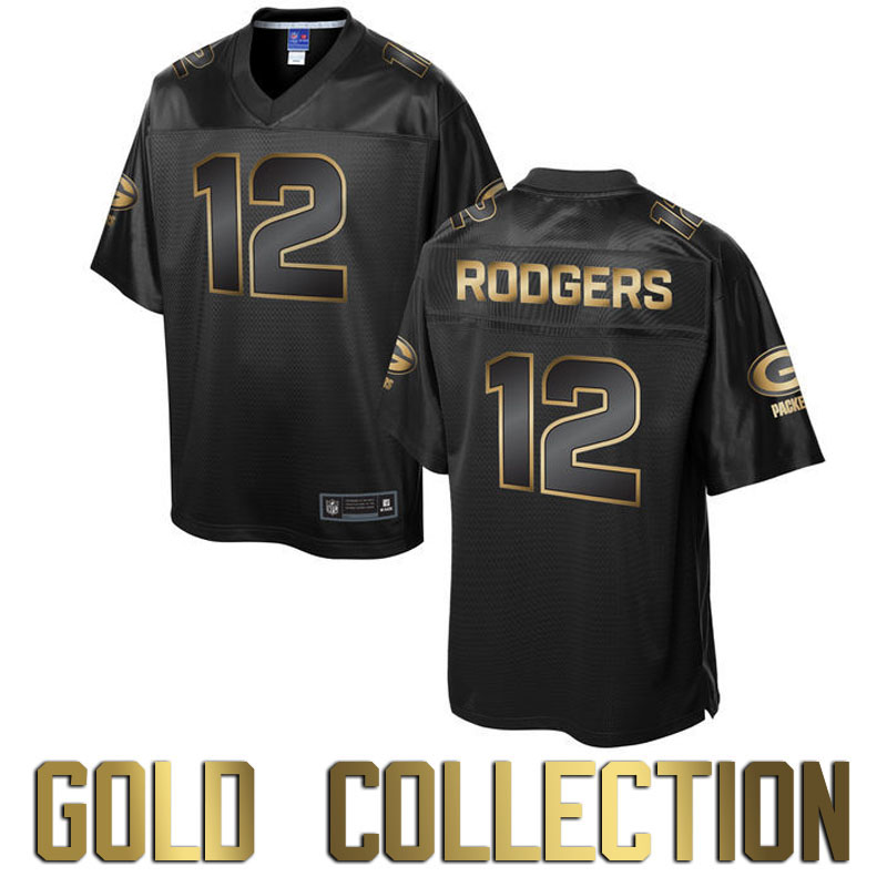 Green Bay Packers #12 Aaron Rodgers Super Bowl 50 Black Gold Collection Jersey