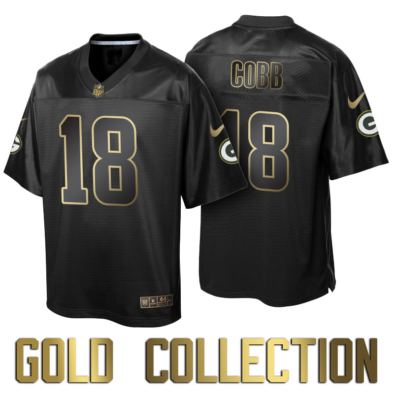 Green Bay Packers #18 Randall Cobb Super Bowl 50th Black Gold Collection Jersey