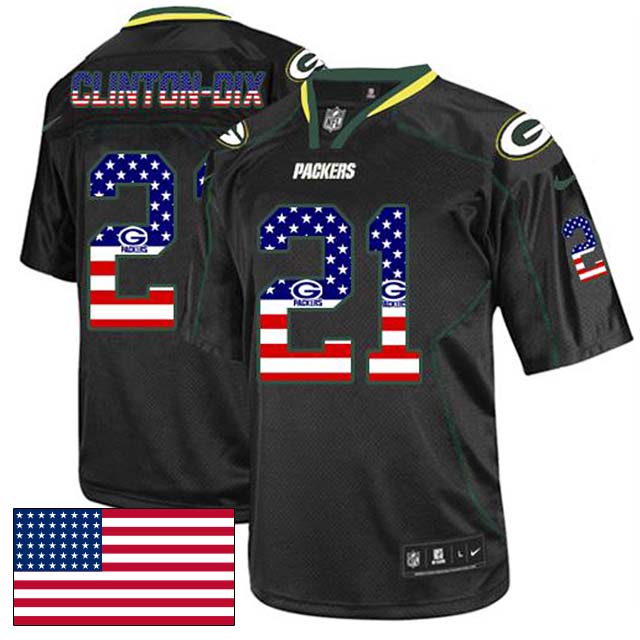 Green Bay Packers #12 Ha Ha Clinton-Dix Black USA Flag Fashion Jersey