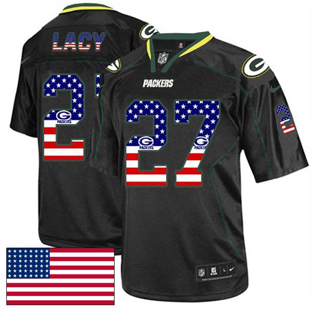 Green Bay Packers #27 Eddie Lacy Black USA Flag Fashion Jersey