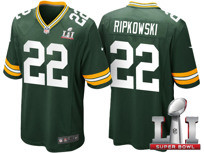 Green Bay Packers #22 Aaron Ripkowski Green 2017 Super Bowl LI Patch Game Jersey