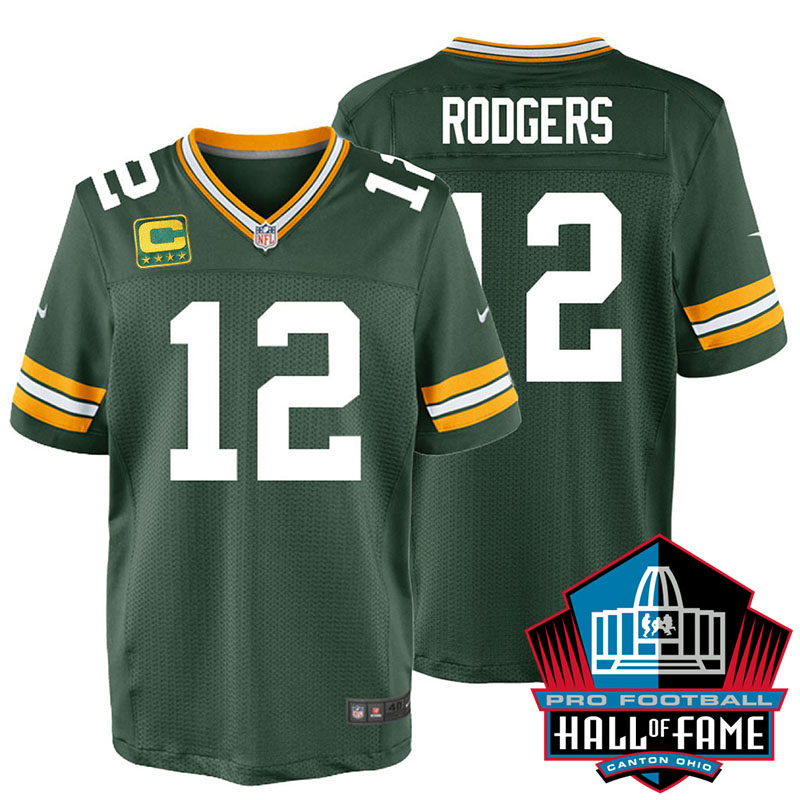 2016 Hall Of Fame Elite Green Bay Packers #12 Aaron Rodgers Green Elite Captain Jersey