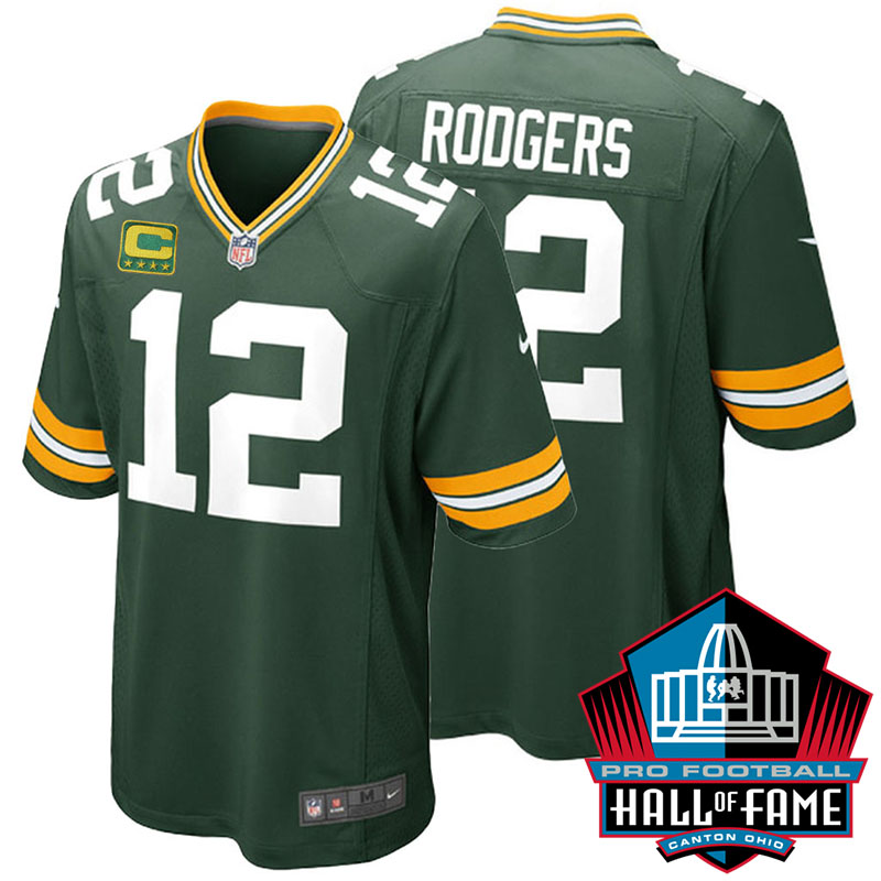 2016 Hall Of Fame Game Green Bay Packers #12 Aaron Rodgers Green Game Captain Jersey